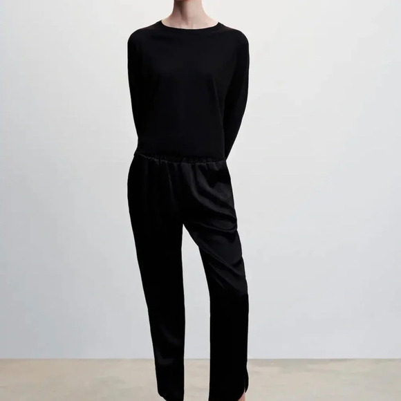 Mango MNG Womens Cropped Satin Pull On Elastic Waist Pants Size L NWOT - Picture 3 of 11